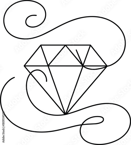 Black outline diamond with swirling lines jewel precious stone