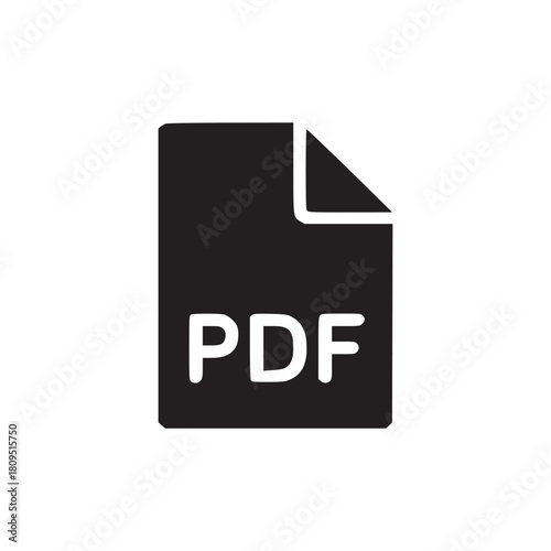 A black pdf file icon with a curled corner on a white background representing document format type
