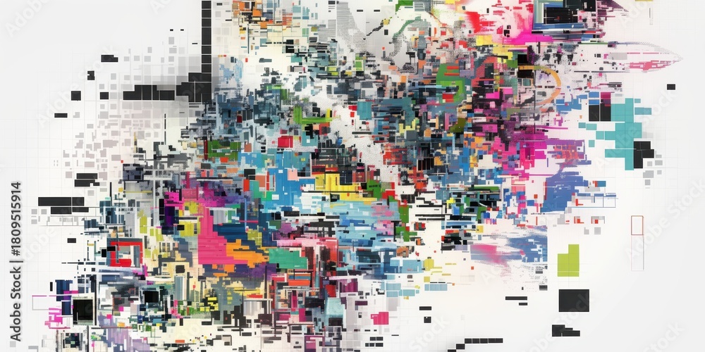 Fototapeta premium Glitchy Multicolor Pixel White Background