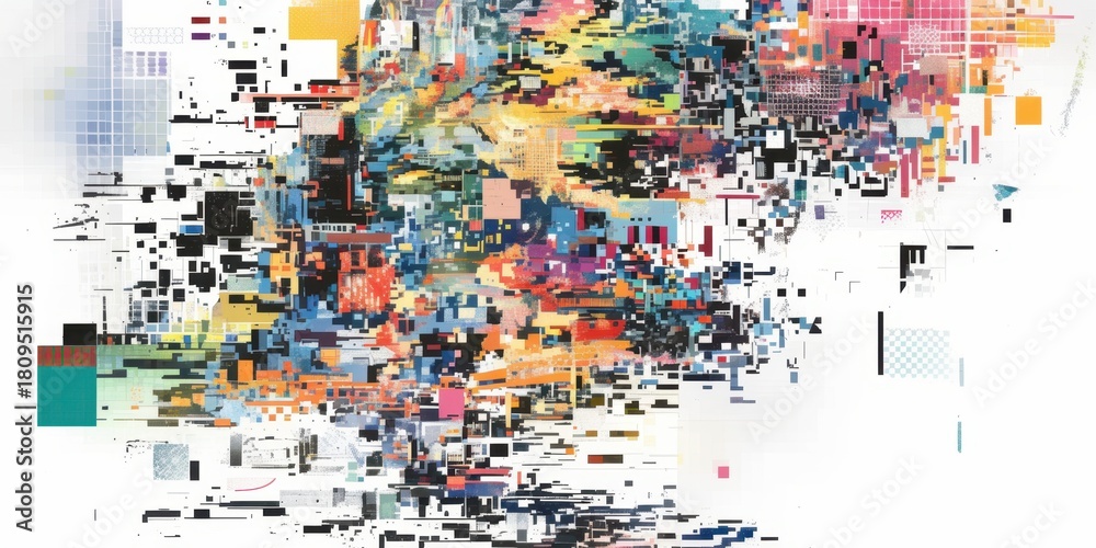 Fototapeta premium Glitchy Multicolor Pixel White Background