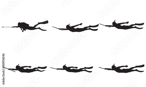Dynamic underwater swimming sequence depicting a swimmer s motion in silhouette
