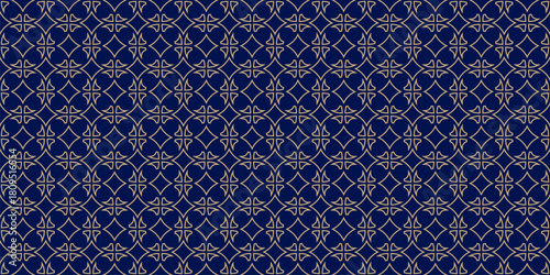 Luxury geometric seamless pattern featuring islamic arabesque ornament. Golden oriental background texture with interlacing stars, floral lattice grid. Classical design for fabric, interior, print