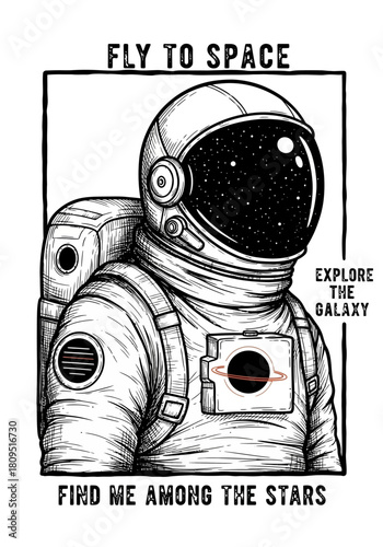 Vector illustration of astronaut in space, for t-shirt prints and other uses.