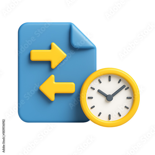 3d document icon with arrows and clock isolated on transparent background