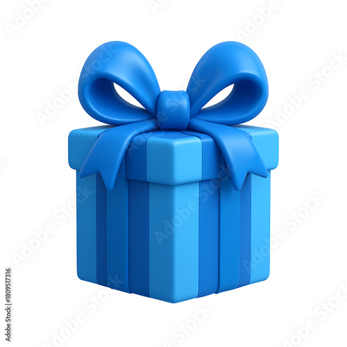 3d gift box icon with blue ribbon isolated on transparent background