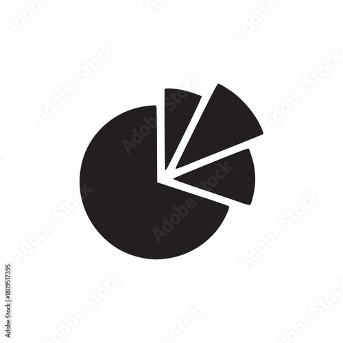A black pie chart with three slices on a white background for data representation and analysis tool