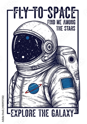 Vector illustration of astronaut in space, for t-shirt prints and other uses.