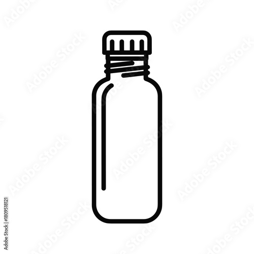 Empty bottle with screw cap, simple outline icon for liquid packaging