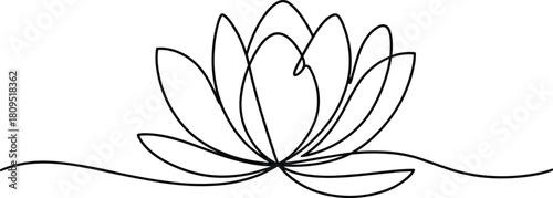 Single line drawing of a lotus flower minimalist black and white