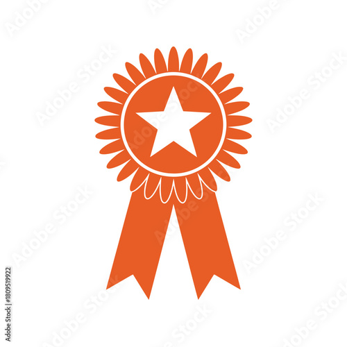 A simple orange award ribbon with a white star in the center against a white background.