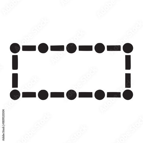 A black rectangular shape formed by circles and short lines on a plain white background simple design