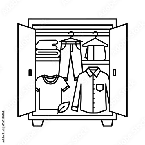 Wardrobe with clothes and a leaf, ecofriendly fashion isolated