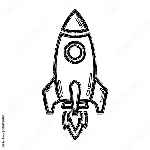 Retro Rocket Sketch Illustration with Fire and Wings