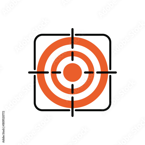A target graphic with concentric circles and crosshairs on a white background.