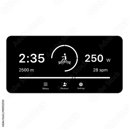 Digital rowing machine display isolated on white background, Vector, illustration