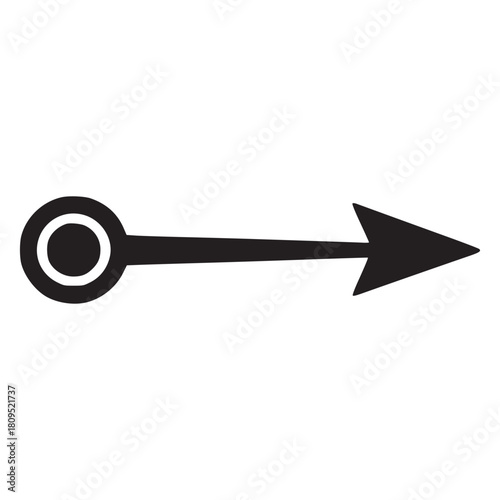 A simple black arrow pointing right with a circle on the left against a white background plain image
