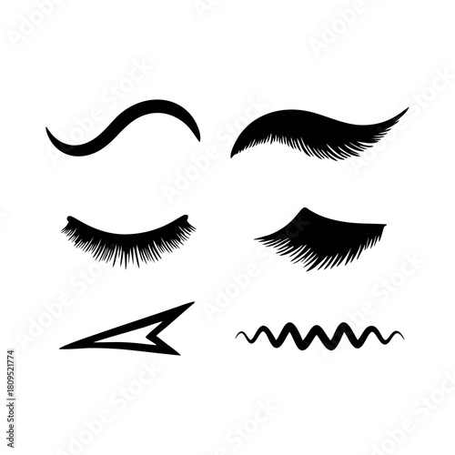 Versatile vector collection featuring elegant eyelashes and diverse eyeliner styles, perfect for enhancing cosmetic branding, beauty product designs, or digital makeup illustrations