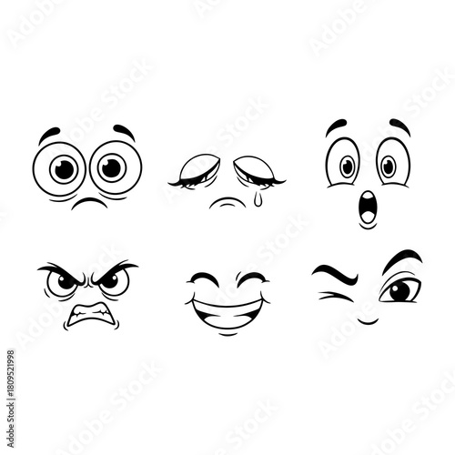 Expressive Emotions A Collection of Cartoon Faces Illustrating Different Feelings and Moods