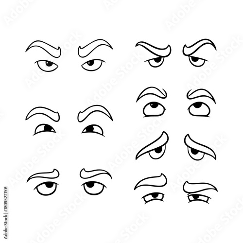 Diverse Array of Cartoon Eye Expressions and Brow Movements in Vector Format