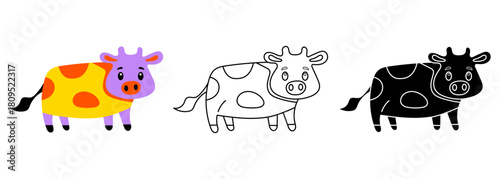 Modern flat vector illustration featuring a cow