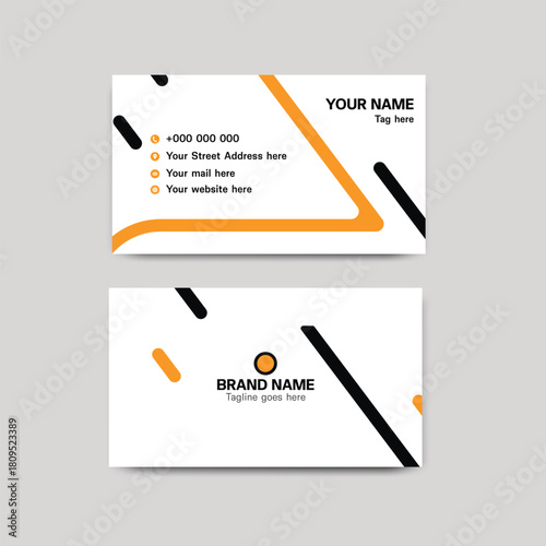 Modern Business Card Design with Orange and Black Geometric Accents