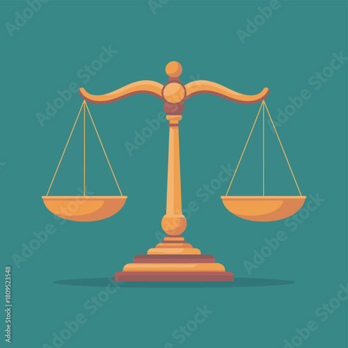 A golden balance scale symbolizes justice and fairness in a deep teal background.