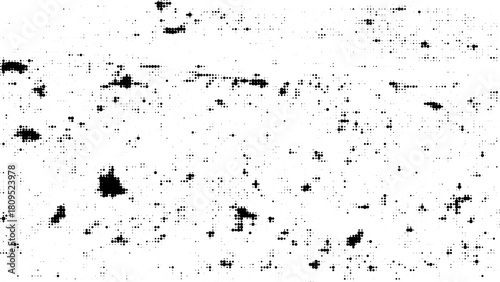 Grunge Halftone Vector Texture in Black and White, Distorted Retro Dot Pattern for Abstract Backgrounds, Noise Effects, and Graphic Layering