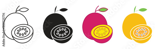 Passion fruit icon set. Isolated passion fruit on white background, vector illustration.