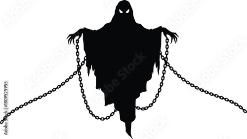 Ghost silhouette, dark wraith figure, haunted spirit vector, scary monster illustration, horror fantasy design, evil shadow artwork, spooky Halloween symbol