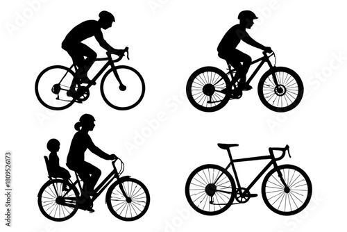 Silhouettes of cyclists: diverse styles and profiles on bicycles.
