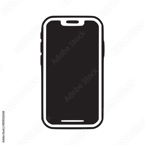 A minimalist black and white illustration of a modern smartphone on a plain white background design style