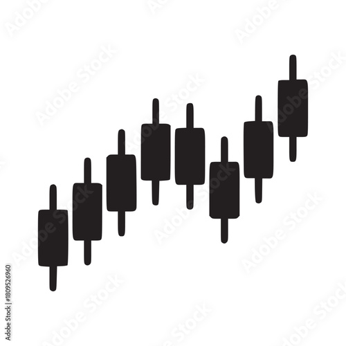 Black and white image showing a candlestick chart pattern indicating an upward trending market analysis