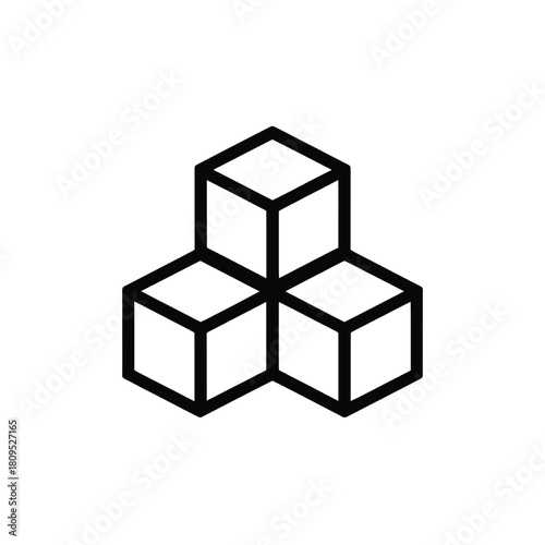 Three interconnected cubes form a geometric abstract pattern on a white background.