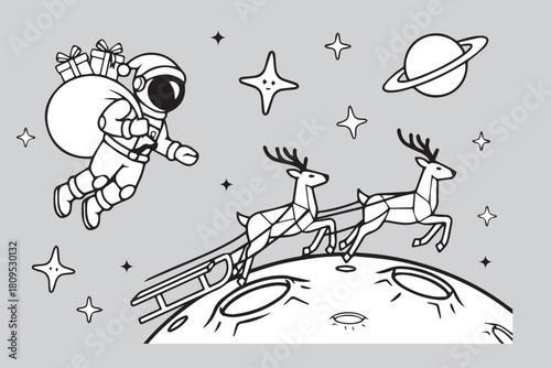 Space Santa with Jetpack Reindeer – Futuristic Christmas Vector Set