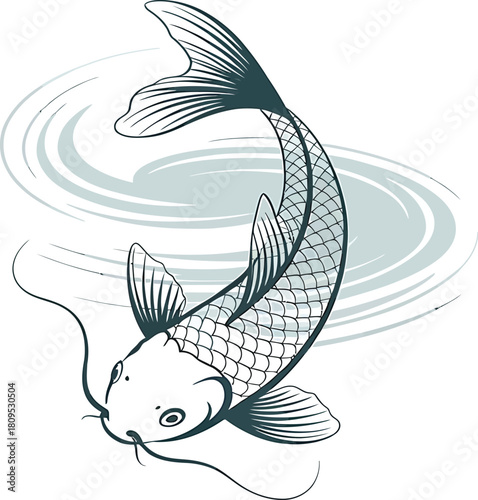 Stylized Koi Fish Swimming in Water Ripples carp