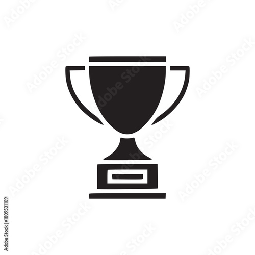 A simple black silhouette of a trophy with a base on a plain white background image design