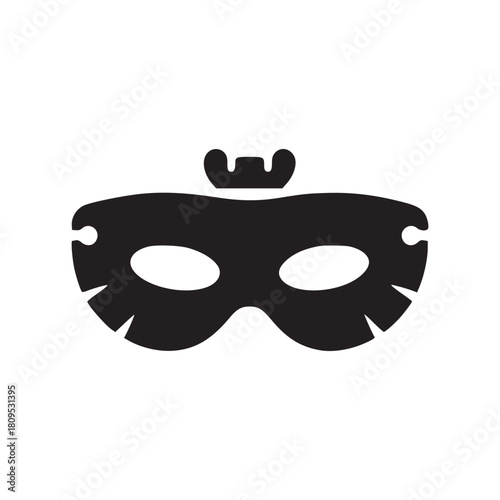 Isolated black masquerade mask with crown detail on a white background in simple graphic style