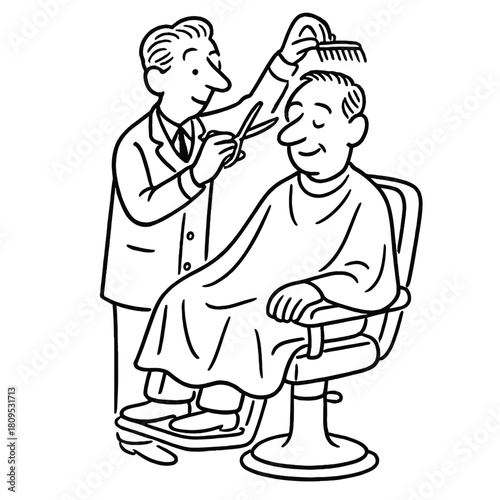 Barber comic art, flat vector illustration with hairstyling and grooming theme