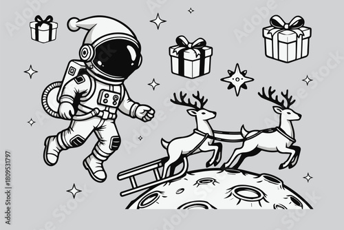 Space Santa with Jetpack Reindeer – Futuristic Christmas Vector Set