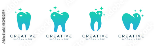 Set of sparkling dental logo design templates. Modern isolated teeth with sparkling designs.