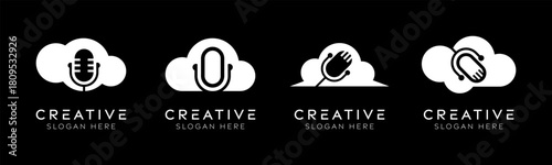 Set of podcast cloud logo design templates. Modern isolated mic podcast with cloud design.