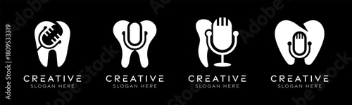Set of podcast dental logo design templates. Modern isolated gear with mic podcast design.