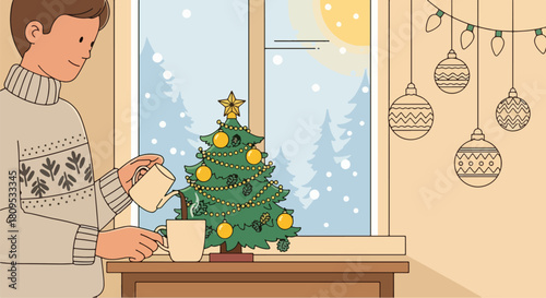 Hot Drink and Christmas Tree – Warm Holiday Moments for Merry Christmas