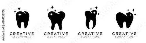 Set of sparkling dental logo design templates. Modern isolated teeth with sparkling designs.