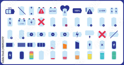 Vector illustration of set of battery charge level indicators