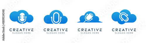Set of podcast cloud logo design templates. Modern isolated mic podcast with cloud design.