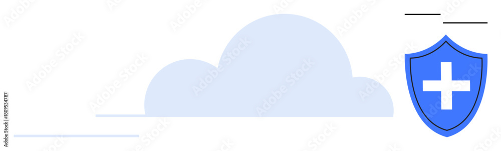 Fototapeta premium Cloud and shield with medical cross symbolizing secure online healthcare, data protection, safety, and data privacy. Ideal for tech, cloud storage, cybersecurity, health, insurance trust simple