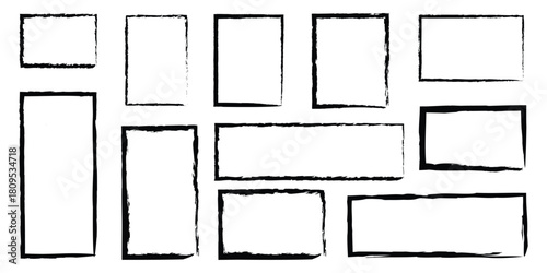 Set of vector border frames with rough edges icon vector. Grunge tiny frame borders. Rectangular frame template symbol. vector illustration.
