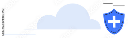 Cloud and shield with medical cross symbolizing secure online healthcare, data protection, safety, and data privacy. Ideal for tech, cloud storage, cybersecurity, health, insurance trust simple