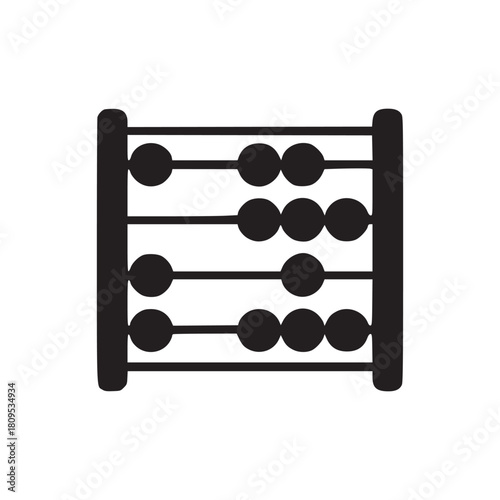 A simple black and white illustration of an abacus with beads on horizontal wires for calculation